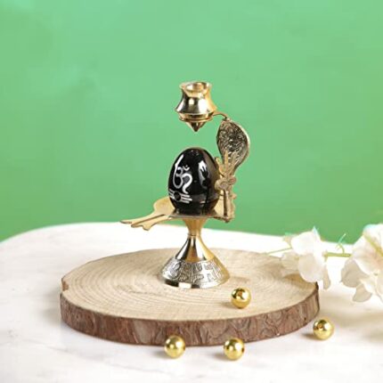 Efinito Shivling Idol Brass Sculpture Shiva Shivlingam Puja Abhishek Patra with Trishul and Nag Statue God Figurine Decor Gifts (3 x 2.6 x 4.7 Inches)