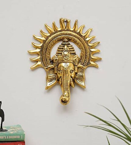 Efinito?Metal Ganesha ji Statue,Ganpati Wall Hanging Sculpture Lord Ganesh Idol Lucky Feng Shui Wall Decor (Gold)