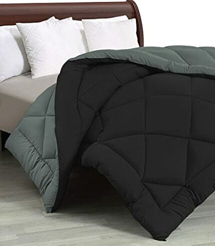 Efinito Reversible AC Comforter Double Bed King Size Quilt Blanket for Winter (200 GSM, Black & Grey)