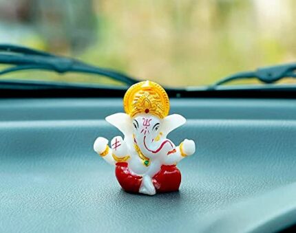 Efinito Idol Car Dashboard - Hindu Ganesha Statue God India Ganpati Lord Murti Mandir Diwali Gifts Yoga Zen Meditation Room Altar Shrine Kit Temple Puja With Swastik Bracelet(Marble, 200.00)