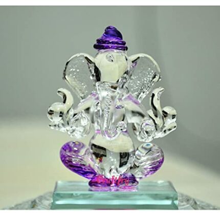 Efinito Crystal Glass Ganesha Idol in Purple Colour for Home, Office and Car Dashboard (5cm*4cm*4cm), (Purple), (50g). Decorative Showpiece - 5 cm (Glass, Crystal,Purple)
