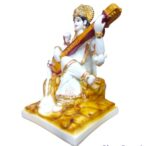 Efinito Marble Gold Foil Saraswati Idol Statue - Hindu Goddess of Knowledge, Music & Art Sculpture (White and Gold) (6 Inches) - Image 3