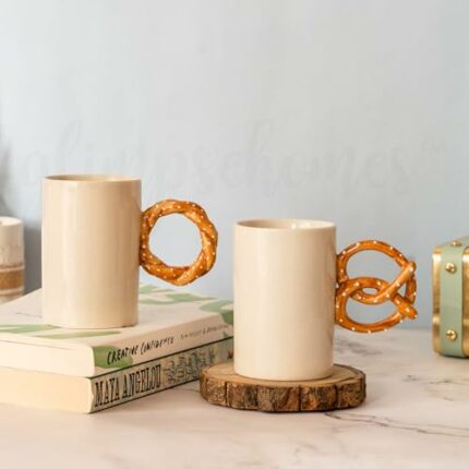 Efinito Pretzel & Bagel Coffee Tea Mug | Quirky Coffee Mug for Gifting | 250 ml, Set of 2 | Ceramic