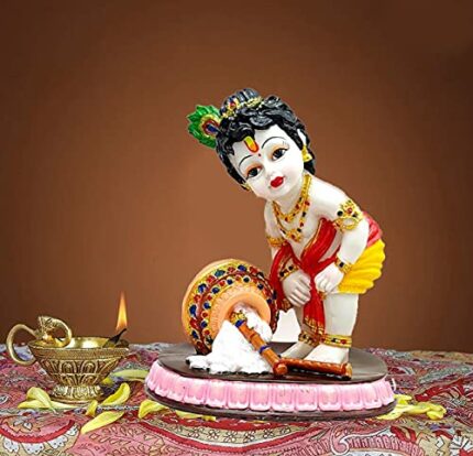 Efinito Polyresin Lord Krishna Idol Yellow Hand Carved Baby Krishna Resin Idol Sculpture Statue for Office Religious Temple Showpiece Figurines God Murti Gift