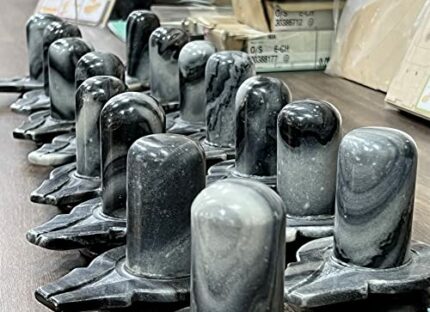 Efinito Marble Grey Stone Shiva Lingam Shiv Ling Idol Murti for Daily Pooja Purpose (3.5" Height)