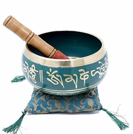 Relaxing Yoga Meditation Singing Bowl Green - Includes 4" Singing Bowl, & Mallet - For Healing Meditation Prayer and Yoga