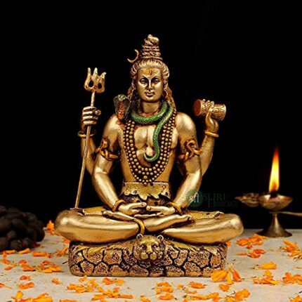 Efinito Resin Lord Shiva Idol Decorative Showpiece Statue for Home Office Decor Bholenath Mahakal Idols for Pooja (8 Inches, Metal Finish), Metallic
