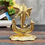 Efinito Metal Ganesh Idol, Height 18 cm, Gold Antique, 1 Piece