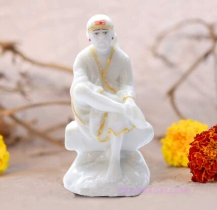 Efinito Marble Look Sai Baba Statue Murti for Pooja Home Decor Idol 5 Inch,White