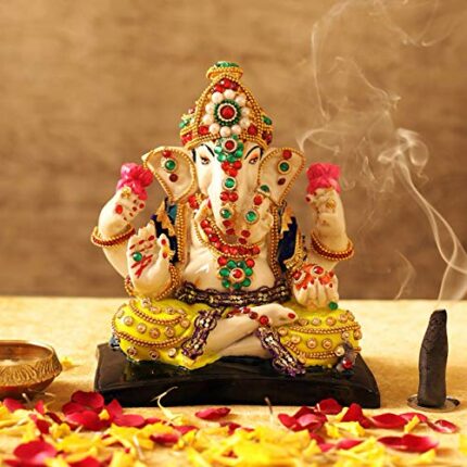 Efinito Ganesha Idol Statue Showpiece Figurine (Resin, Multi, 16 cm x 14 cm x 7 cm) - Diwali Decoration Items for Home Decor Mandir Living Room Pooja Room Office Table Gifts