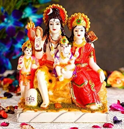 Efinito Marble Dust Lord Shiv Parivar Family Murti Statue with Kartik Idol 9 Inch Multicolor