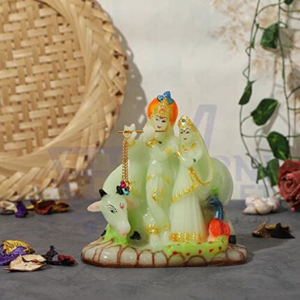 Efinito Marble Radha Krishna Idol | Radha Krishna Statue | Radha Krishan Idols For Home Decor | Lord Radha Krishna Statue | Radha Krishna Murti- 5.5" Radium, Pack of 1 (Green)