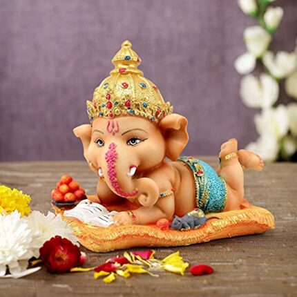 Efinito Decorative Ganesh Idol Statue Showpiece (Multi, 16 cm X 12.9 cm) - Diwali Decoration Items for Home Decor Mandir Temple Living Room Pooja Room Bedroom Office Table Top Decorative Gifts