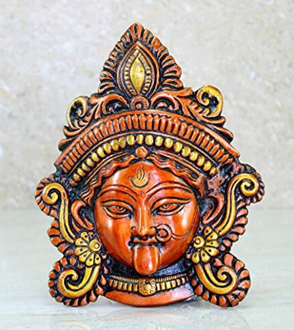Efinito Brass Kaali Ma Wall Hanging - 7.25 inches | Kali Maa Kali Mata Face Wall Hanging Idol Statue Sculpture
