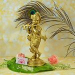 Efinito Standing Brass Lord Krishna Idol Statue Decor Figurine Krishna Janmashtami Gifts - Image 3