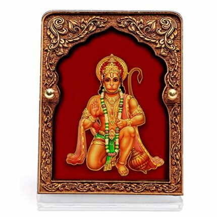 Efinito Wooden Gold Plated and Velvet Base Mahal/Palace Design Hanuman ji Car Dashboard/Home Decor/Idol with japa mala (Prayer Beads) Multicolour, Medium