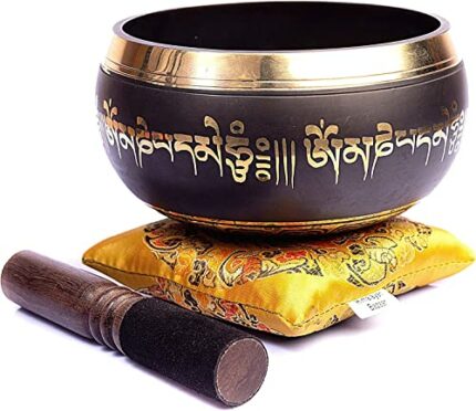 Tibetan Singing Bowl Set - Hand Crafted With Wooden Mallet & Cushion For Yoga -Meditation-Sound Healing -Feng Shui -Reiki With Mantra Etching By Nepalese Craftsman-Ideal Gift
