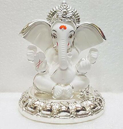 Efinito Ceramic Lord Ganesh Idol, 8x7x7 cm, Silver
