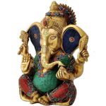 Efinito Colourful Large Ganesh Brass Idol Statue Puja Home Decor Gift Diwali Wedding Anniversary - Image 2
