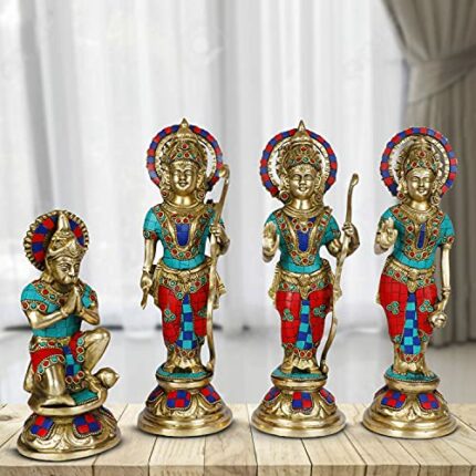 Efinito Brass Ram Darbar Murti for Home Bhagwan Ram Darbar with Sita Laxman Hanuman Idol Statue Large Size Multi Color Murti for Home Decor Mandir Temple Height 12.5 Inches