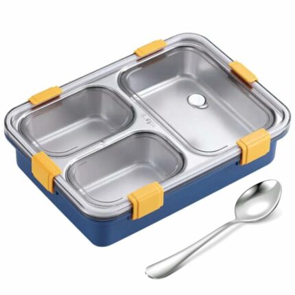 Efinito 3 Compartment Stainless Steel Lunch Box, Leakage Proof Lunch Box for School Kids and Adults Pack of 1 Blue,750ML