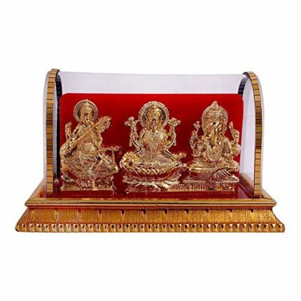 Efinito Gold Plated Idols Laxmi Ganesh Murti Ma Saraswati for Home Decor Pooja Room Study Table Living Room & Office Decoration Gift Item