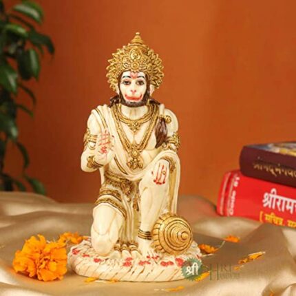 Efinito 6.5" Hanuman Statue Sitting Fine Gold Painting Idol Decorative Showpiece Handcrafted Hanuman Ji Murti for Home Office and Gifting Purpose Sculpture