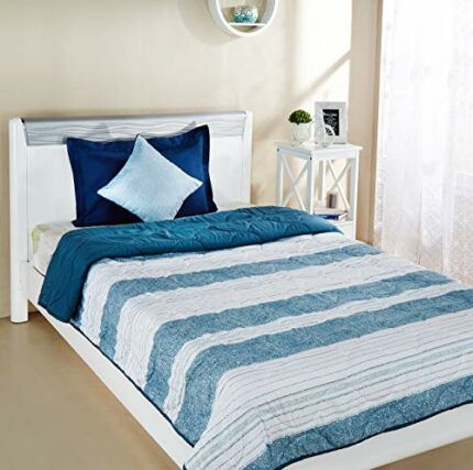 Efinito Brickline Microfibre Printed Quilt Blanket/Comforter, Single, 120 GSM, Blue, reversible