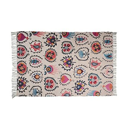 Efinito Chindi Handmade Printed Modern Dhurrie/Rugs/Carpet for Living Room/Drawing Room Enhanced Decor for Bedroom (4 x 6, Off White)