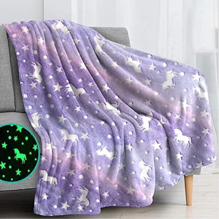 Efinito? Glow in The Dark Blanket Unicorn-70 x 60 inch/ 180 cm x 152cm Bedroom D?cor for Toddler- Kids-Teens Boys & Girls Travel Lightweight Throw Blankets Soft & Fluffy-Purple, Polyester