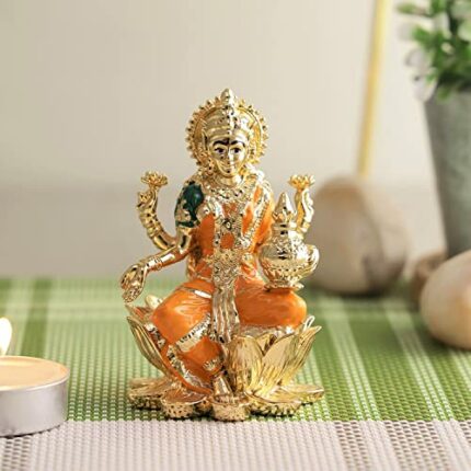 Efinito Goddess Laxmi Idol Showpiece Gold Plated Lakshmi Murti Statue for Home Puja Decor Gifting Decorative Item