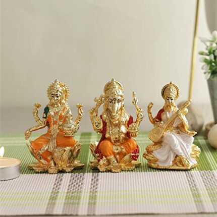 Efinito Goddess Laxmi Ganesha Saraswati Idol Murti Showpiece Statue for Home Office Success Temple Pooja Room Entrance Decor Diwali Decoration Items (Lakshmi Ganesh Saraswati).