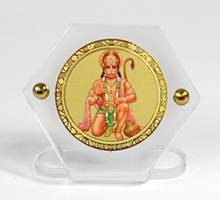 Efinito Gold-plated Foil on Acrylic base Hexa- Hanuman ji with Prayer Beads Car Dashboard Idol - Multicolour, 2.5 cm x 5 cm x 5.5 cm