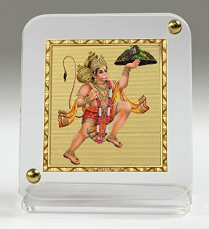 Efinito Hanuman ji Flying Pose with japa mala Idol, Standard, Gold, White.