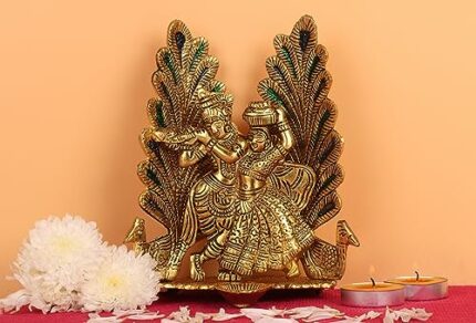 Efinito New Laxmi Ganesh Black Green Enamel Pair Metal Gold Plated Joined Showpiece Radha Krishna Idols for Diwali Gifts Pooja