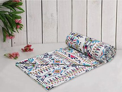 Efinito Pure Cotton Reversible Dohar Single Bed Size | AC Blanket Comforter | Soft Light-Weight Bed Blanket (56 x 88 inch, Azetic Sea Blue, Pack of 1)