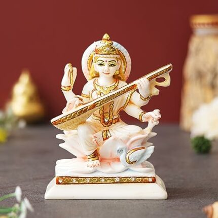 Maa Sarasvati Sitting Murti for Pooja Room 6" Goddess Maa Saraswati Idol Statue for Temple School Home Decor Maa Sharada Playing Veena Sculpture Figurine for Study Table Office and Gifting Purpose