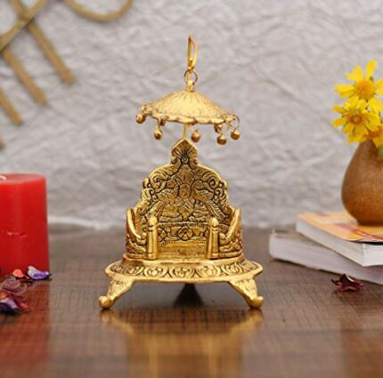 Efinito Metal Singhasan Oval Shaped for Ganesha Krishna God Idols - Gold Plated Ladoo Gopal Pooja Chowki for Temple Mandir Puja Idol Decoration Items (1 Pieces)