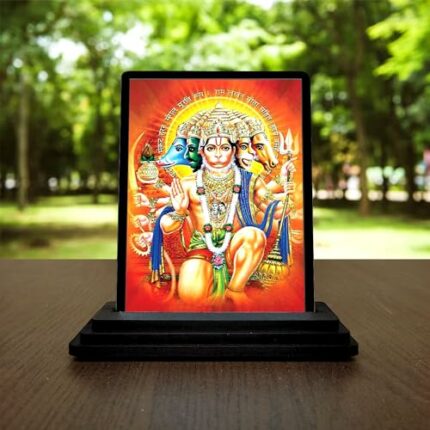 Efinito Quality Lord Panchmukhi Hanuman Wooden Idol for Car Dashboard | Hanuman Ji Murti | Bajrangbali Statues | Sankat Mochan Sculpture | Pavanputra Hanuman Figurine Showpieces