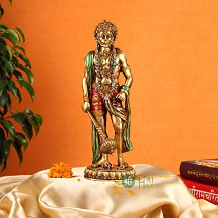 Efinito Cold Cast Resin Hanuman Ji Showpiece Antique Decor D?cor Standing Bajrangbali(10 Inches, Metal Finish)