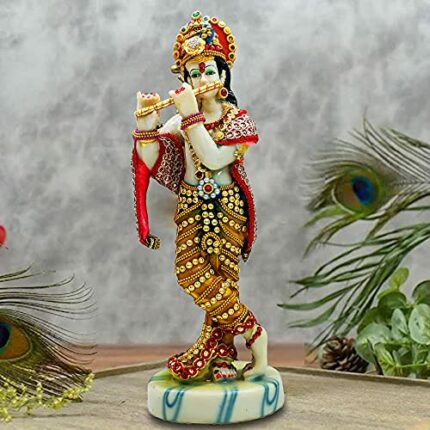 Efinito Resin Lord Krishna Idol Statue Murti Showpiece Gift (10 x 8 x 29) cm Red, 1 Piece