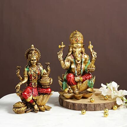 Efinito Lakshmi Ganesha Idol Laxmi Ganesh Statue Showpiece Figurine Home Office Puja Gifts(Bronze Finish).