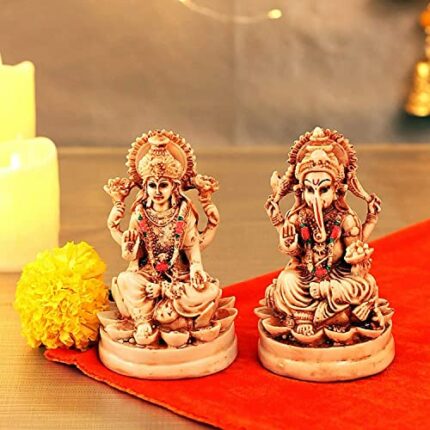 Efinito Decorative Laxmi Ganesh Idol Statue showpiece - Diwali Decoration Items for Home D?cor Living Room Bedroom Pooja Room Mandir Temple Table Desktop Office Gifting