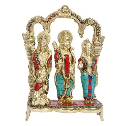 Efinito Brass Bhagwan Ram Darbar with Sita Laxman Hanuman Idol Statue Large Size Multicolored Stone Murti for Home Decor Mandir Temple 11 Inch