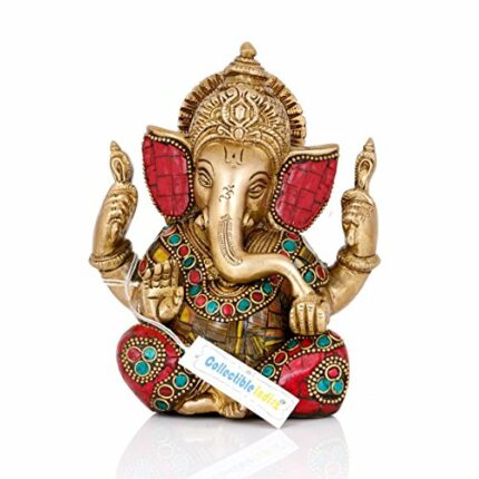 Efinito 5.5" Lord Ganesha Brass Idol Statue for Pooja Home D?cor Gifts, God Ganesh Sculpture Diwali Decoration Items.