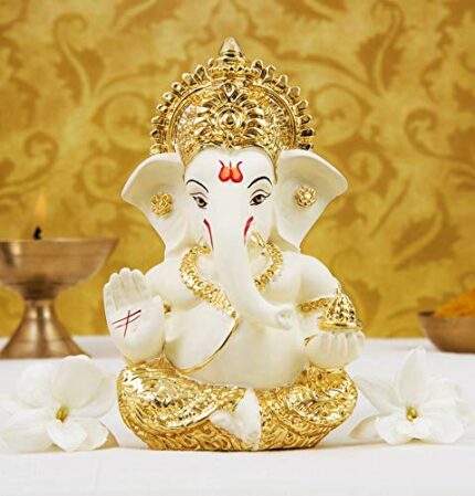 Efinito Ceramic Car Dashboard Ganesha Idol, 3.5 x 2 inch,1 Idol