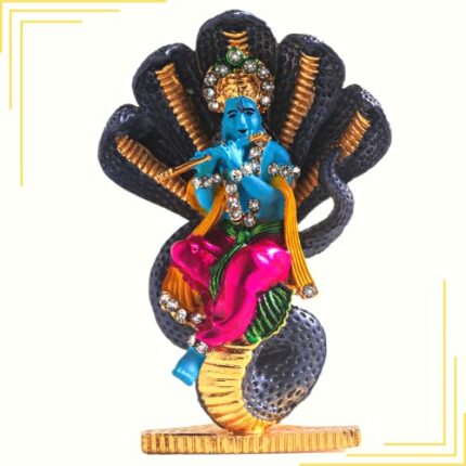 Efinito Lord Krishna Idol | Sheshnag Lord Krishna Statue for Car Dashboard, Pooja, Home Decor, Home TemPle etc | Shri Krishna Murti Small Size | Brass Idol of Krishna | Sri / Shree / Sree God Krishnan Idols Size - 8cm