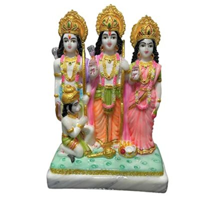 Efinito Home Dcor Marble Ram Darbar with Sita Laxman Hanuman Statue Murti Idol for Pooja Room -9" Height | Ram Rama Mandir for Home Dcor