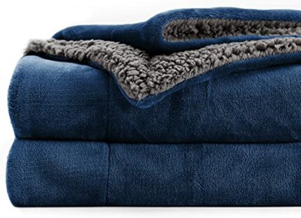 Efinito Polyester Micromink Summer AC/Mild Winter/Heavy Winter Sherpa Blanket Super Soft Flannel Solid/Plain, Blue & Grey, Size 150 x 228 Cms (Approx 4x7 ft) (Single)