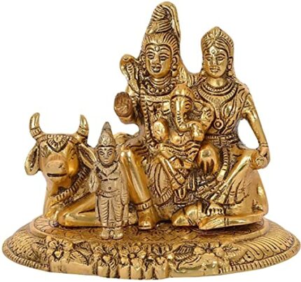 Efinito Metal Shiv Parivar Murti Metal Shiva Parvati Ganesh Idol Shiv Parivar Murti Statue Shiva Idols Family Sitting On Nandi Showpiece Figurine shivling for Home puja, Gold